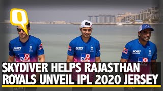 Skydiver Helps Rajasthan Royals Unveil IPL 2020 Jersey The Quint [upl. by Aiki]