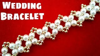 How to make bridal bracelet with pearlsPearl braceletWedding BraceletSuper Easy Tutorial [upl. by Nnylarac]