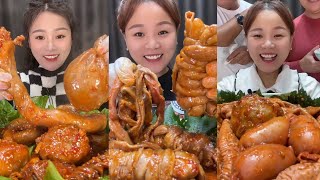 Yummy 28 🦐🦪🦀🐙🪼🦞 Eat seafood  eat shrimp 🦐 crab 🦀 oyster 🦪 octopus 🦑 food asmr yummy [upl. by Yeruoc]