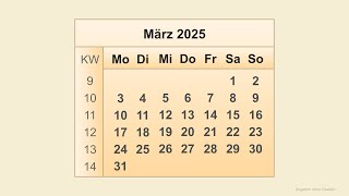 Kalender März 2025 [upl. by Carmena387]