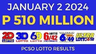 Lotto Result January 2 2024 9pm PCSO [upl. by Reiniar201]