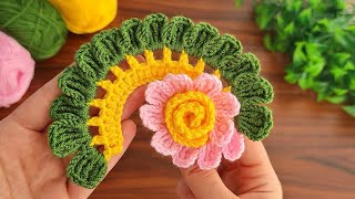 3D🌷💯Wow Amazing💯🌷Crochet tea rose with leaves Crochet flowers Knitting How to crochet a flower [upl. by China]