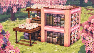 Minecraft How to build a Modern Barbie Style Cherry Blossom Survival House Build Tutorial [upl. by Itnahs]