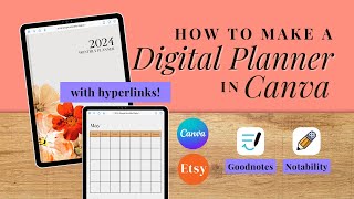 How To Make A Digital Planner with Hyperlinks in Canva To SELL on ETSY  kayohdesign [upl. by Karrah]