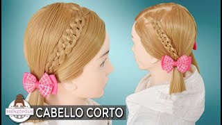 PEINADOS de NIÑAS COLETAS con TRENZAS DE 4 CABOS para CABELLO CORTO [upl. by Pearman]