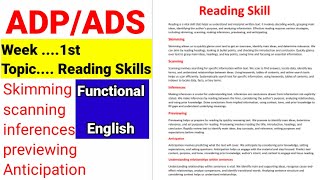 reading skills adpads functional English skimming scanning inferences previewing [upl. by Ihana]