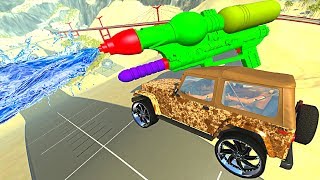 BeamNGdrive  Dirty Cars Jumping through Water Giant Water Gun [upl. by Ayadahs]