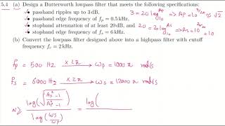 54 a and b Design a Butterworth lowpass filter that meet specications [upl. by Tanaka926]