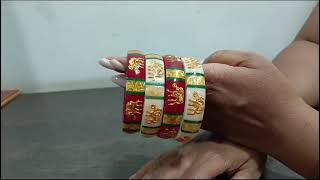 Shakha Pola Gold Plated Elephant Design Laminated Acrylic Bangle for WomenRed and Ivory Color [upl. by Nemra]