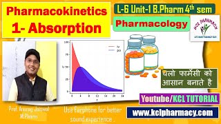 Absorption  1st Step of Pharmokinetics L6 Unit1 Pharmacology 4th Sem [upl. by Eelrebmik507]