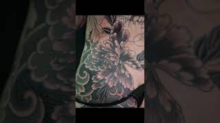 Peony shading session on this black and grey Irezumi Full Bodysuit Tattoo by Dana Helmuth [upl. by Hada]