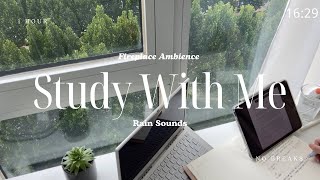 1HOUR STUDY WITH ME no breaks ☔️🪵🕯️relaxing rain amp fireplace ambience [upl. by Kirenoj]