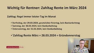 Wichtig für Rentner Zahlung der Rente im Monat März 2024 [upl. by Gamber904]