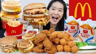 McDONALDS MCGRIDDLES Big Mac Fried Chicken Pizza Balls McWings amp McFlurry  Eating Show Mukbang [upl. by Kerby489]