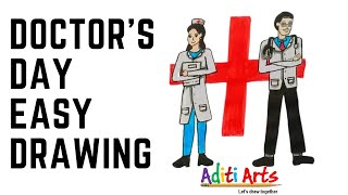 Doctors Day Drawing  Doctor and Nurse Drawing  Happy Doctors Day Drawing  Covid Drawing Doctors [upl. by Eldnik579]