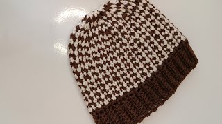 How To Crochet houndstooth easy amp quick beanie hat tutorial [upl. by Eidahs571]