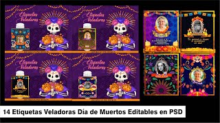 14 Etiquetas Veladoras Día de Muertos Editables en PSD [upl. by Eamon]