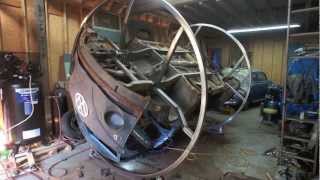 VW Bus Single Cab Rotisserie Welding a Bus [upl. by Luhey]