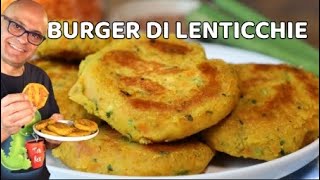 BURGER di LENTICCHIE SENZA FRIGGERE SENZA FORNO burger di lenticchie rapanello [upl. by Anerbas]