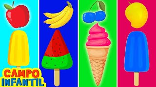 🍓 Frutas deliciosas Helado para niños 🍦🍇  Aprende frutas y colores con helado  Campo Infantil [upl. by Triley]