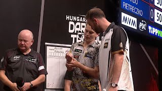 Ricardo Pietreczko quits after just one leg due to injury Vs Ross Smith at Hungarian Darts Trophy [upl. by Cock]