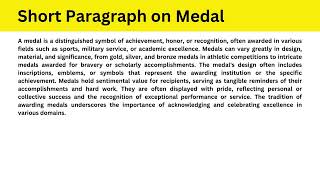 Short Paragraph on Medal [upl. by Otrevire]