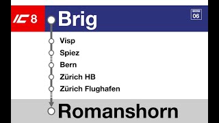 SBB Ansagen » IC8 Brig — Romanshorn 2023  SLBahnen [upl. by Pelage152]