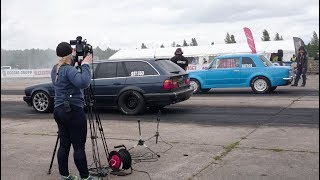 BMW 550i E34 V12 Turbo vs VAZ 2101 4G63T 20 Turbo 14 mile drag race [upl. by Nollid238]