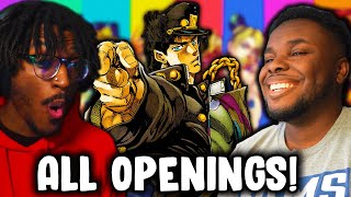 We Reacted To JoJos Bizarre Adventure All Openings For The First Time And [upl. by Gnuoy901]