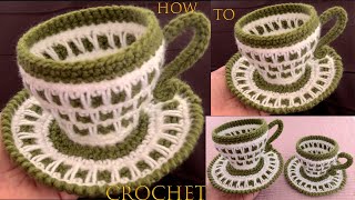 Como tejer a Crochet tazas de chocolate té café tejidas con ganchillo Punto fácil de dos colores [upl. by Pasia]