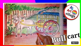 how to drow a bull cartstep by stepbull cart in villageගොන් කරත්තයක් අදිමු [upl. by Anirdnaxela]