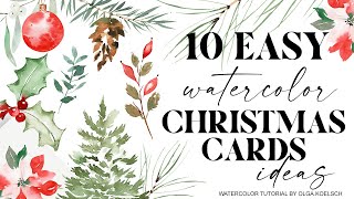 Easiest way to paint TEN watercolor Christmas cards for beginners [upl. by Candyce]