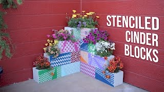 DIY Stenciled Cinder Block Planters  Garden Answer [upl. by Hsiekal]