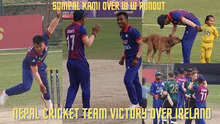 Sompal Kami take three wickets in a Over as Nepal defeat Ireland A  Winning moments [upl. by Eek804]