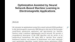 Optimization Assisted by Neural Network Based Machine Learning in Electromagnetic Applications [upl. by Deacon]