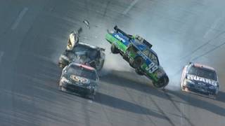 Carl Edwards goes airborne into fence as Brad Keselowski scores first Cup Series win  NASCAR [upl. by Aidnac]