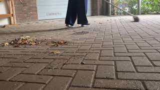 ASMR sweeping dried leaves on concrete cement floor no talking satisfying and tingles sound [upl. by Marder]