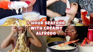 ASMR 1HOUR SEAFOOD BOIL with creamy Alfredo Mukbang🦀😋🍜 ASMR Compilation  Lets eat with mukbangers [upl. by Verger630]