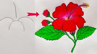 hibiscus flower drawing\\joba ful drawing\\ flower drawing designs very easy [upl. by Keenan539]