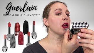 GUERLAIN Rouge G Luxurious Velvet Lipsticks and Classic Fabric Cases  Swatches Comparisons Review [upl. by Nisior287]