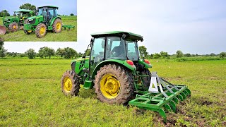 John Deere 5075e crdi Cabin 15 tyne Heavy cultivator [upl. by Lukey623]