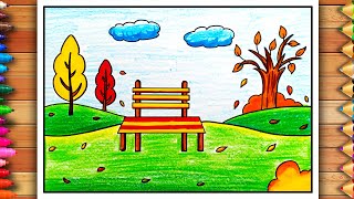 Autumn Season Drawing  Easy and Simple Autumn Season Drawing  Types of Season  Nature Scenery [upl. by Silma321]