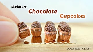 Miniature Simple Chocolate Cupcakes  Polymer Clay Tutorial [upl. by Boehmer823]