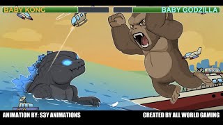 Baby Godzilla vs Baby Kong with healthbars  Aircraft Carrier Battle [upl. by Bopp]