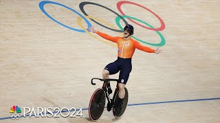 Netherlands world record beats Great Britain in cycling track team sprint final  Paris Olympics [upl. by Aneliram]