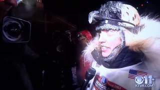 At the Finish of Iditarod 2014 Aliy Zirkle Interview [upl. by Noseaj206]