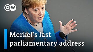 Merkel gives final parliamentary address to the German Bundestag  DW News [upl. by Mattson]