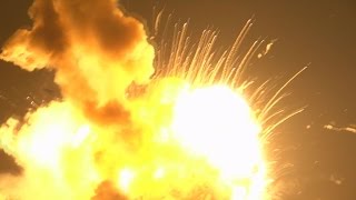 RAW VIDEO Closeup view of Antares rocket explosion at Wallops Island Virginia [upl. by Malissia]