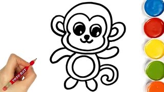 How to draw Happy Monkey Colouring for Kids amp Toddlers Drawing sk kids [upl. by Uamak22]