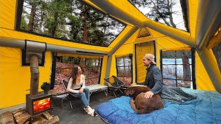 Cozy Camping In Inflatable Cabin W GF  Campfire Quesadillas [upl. by Risan]